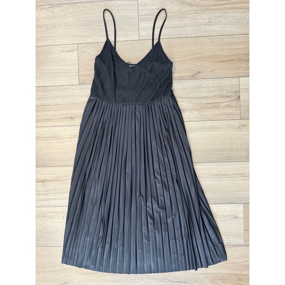 Zara Black Lace Pleated Midi Dress Small Women's LBD Wedding Romantic Luxury - Picture 3 of 5